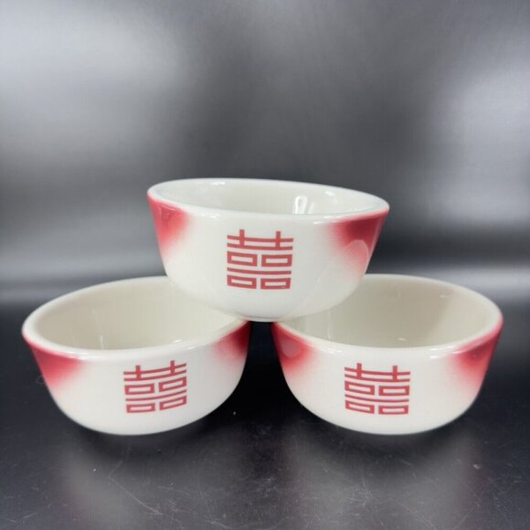 Jackson Custom China Restaurant Ware MCM Heavy Pottery Dish Bowl Set 3 Red White - Picture 15 of 16